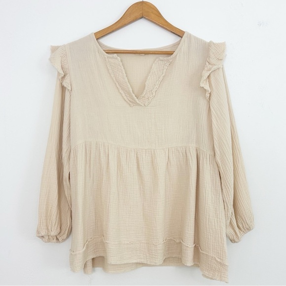 Jodifl Boho Cream Gauze Ruffled Long Sleeves Top Size Small - Picture 1 of 16